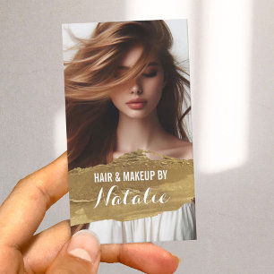 Beauty Salon Gold Lipstick Stain Girl Photo Business Card