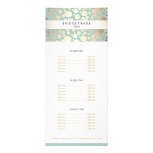 Beauty Salon Gold Turquoise Spotted Pattern Menu