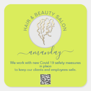Beauty Salon Hair Covid Reopen Logo Hair QR CODE S Square Sticker
