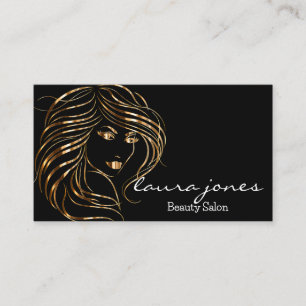 Beauty Salon Hair Stylist Brushed Black & Gold  Business Card