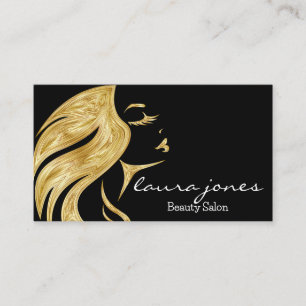 Beauty Salon Hair Stylist Brushed Black & Gold  Business Card