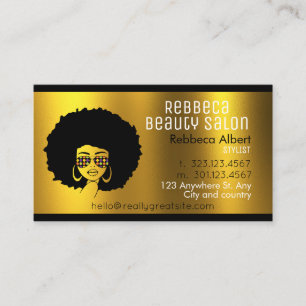 Beauty Salon Hair Stylist Brushed Black + Gold Business Card