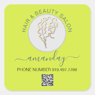 Beauty Salon Hair Yellow Logo Hair QR CODE Square Sticker
