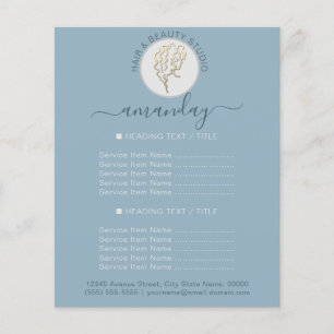 Beauty Salon Hairdresser Logo Gold Blue Price List Flyer