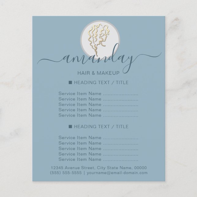 Beauty Salon Hairdresser Logo Gold Smoky Blue Flyer (Front)