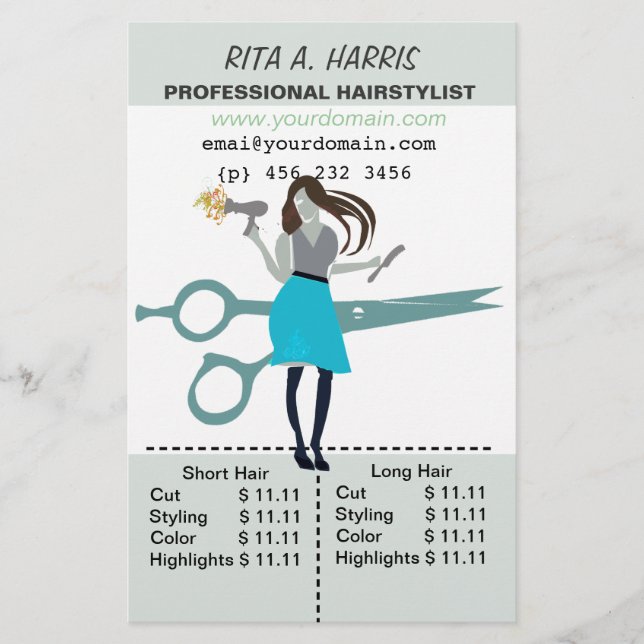 Beauty Salon Hairstylist  Hair Stylist Price List Flyer (Front)