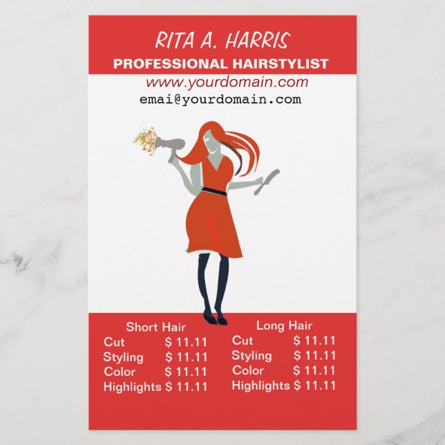 Beauty Salon Hairstylist  Hairdressing Price List Flyer (Front)