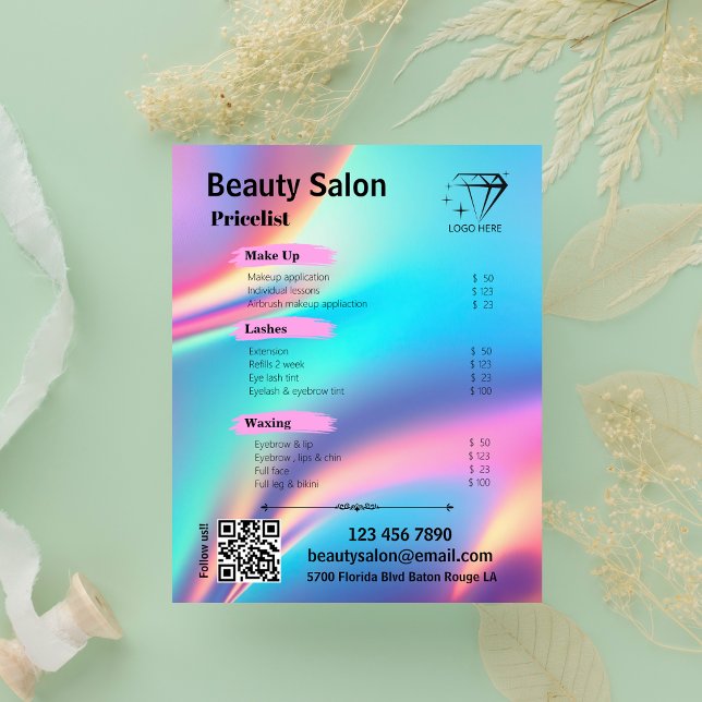 Beauty Salon Holographic Aesthetician Add Logo Flyer (Beauty Salon Holographic Aesthetician Add Logo Flyer)