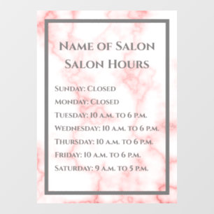 Beauty Salon Hours Faux Pink Marble Business