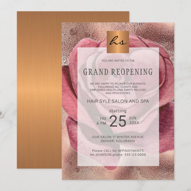 Beauty salon luxury elegant safety grand reopening invitation (Front/Back)
