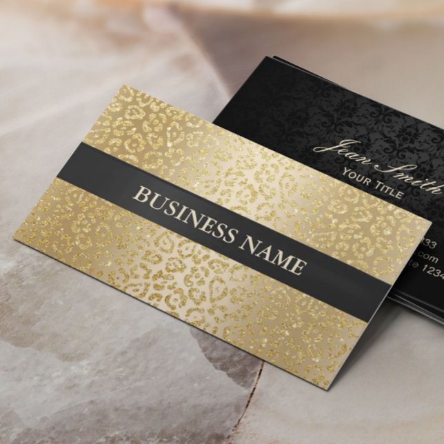 Beauty Salon Luxury Gold Leopard Black Striped Business Card (Creator Uploaded)