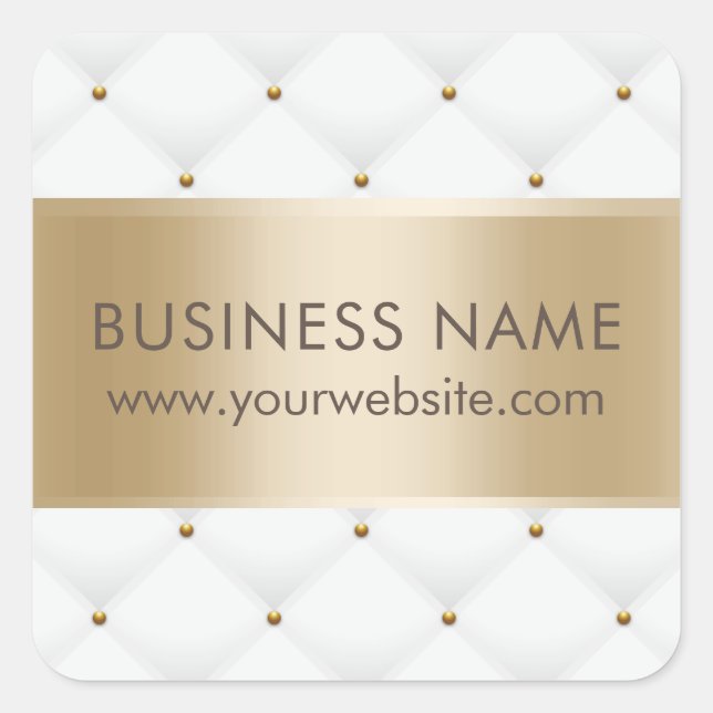 Beauty Salon Luxury Quilted Modern Gold & White Square Sticker (Front)