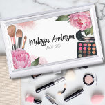 Beauty Salon Makeup Artist Business Card Holder<br><div class="desc">Bursting with vibrant hues and whimsical blooms, this print is a visual feast perfect for makeup artists, beauty bloggers, influencers and anyone seeking a touch of colourful floral elegance with a touch of glam. Featuring bright pink peonies, makeup palette and makeup brushes. You can customise all of the text. Watercolor...</div>