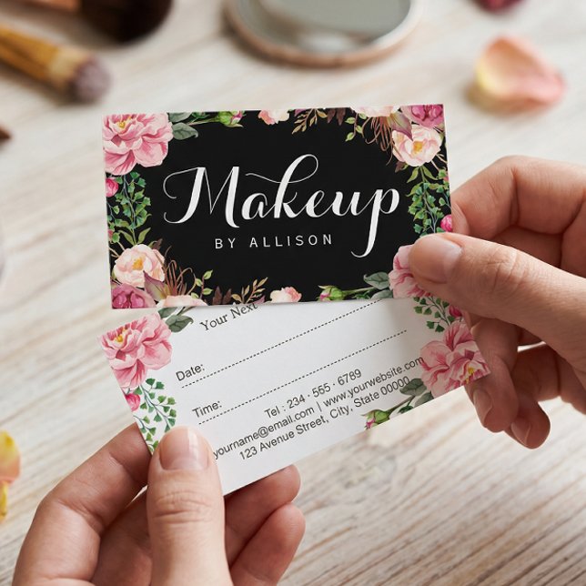 Beauty Salon Makeup Script Floral Appointment Card (Creator Uploaded)