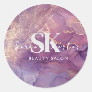 Beauty Salon Marble Purple Pink Classic Round Sticker