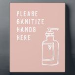 Beauty Salon Minimalist Pink Sanitise Hands Easel Plaque<br><div class="desc">Sign for home,  office,  school</div>