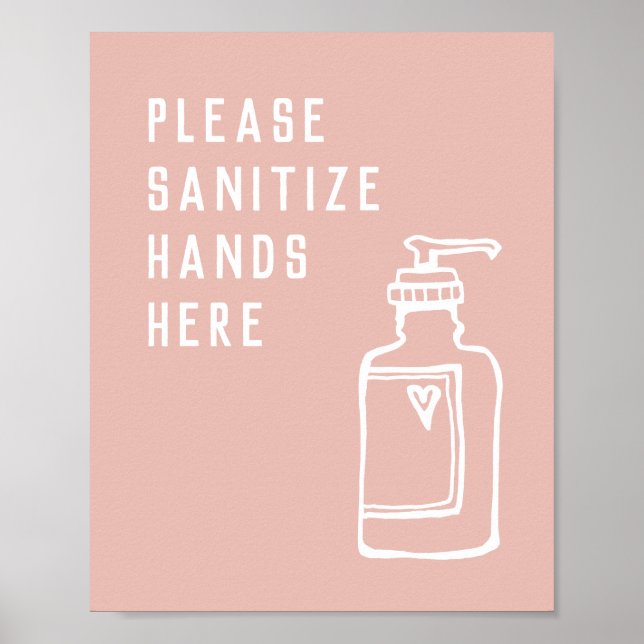 Beauty Salon Minimalist Pink Sanitise Hands Here Poster (Front)
