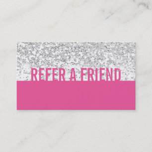 Beauty Salon Modern Pink & Silver Sequins Referral Card