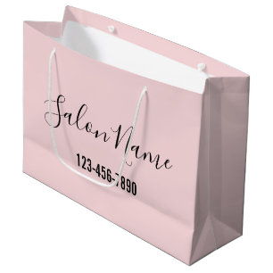 Beauty Salon Name Black Script Phone No. Pale Pink Large Gift Bag