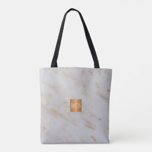 Beauty salon name gold copper marble monogram tote bag