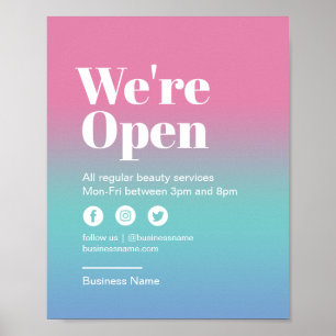 Beauty Salon Open for Business Pink Colorful Poster