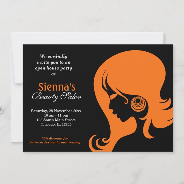 Beauty Salon (Orange) Invitation (Front)