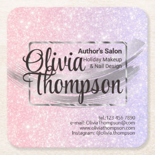 Beauty Salon Pearl Silver Square Paper Coaster