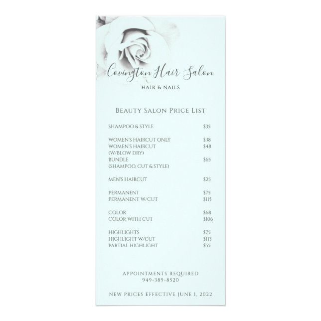 Beauty Salon Price and Services  Rack Card (Front)