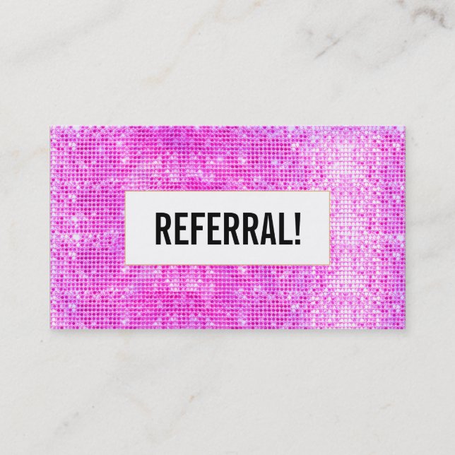 Beauty Salon Referral Card Hot Pink Sequin (Front)