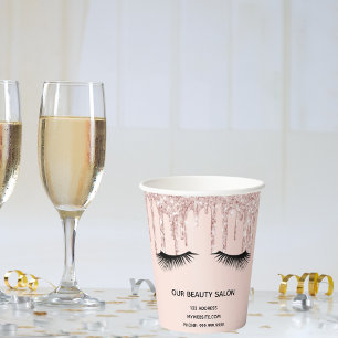 Beauty salon rose gold glitter lashes business paper cups