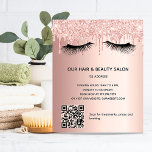 Beauty salon rose gold glitter makeup QR code Flyer<br><div class="desc">A rose gold gradient background,  with glitter drips and eye lashes.  On front: The text: Price list. Personalise and add your name and address. Create your own QR code by adding your url to your website or to your social media account. 
Back:  your text,  prices.</div>
