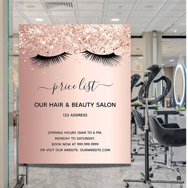 Beauty salon rose gold glitter price list lashes flyer (Creator Uploaded)