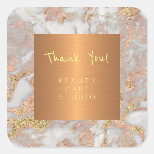 Beauty salon rose gold grey marble thank you square sticker (Front)