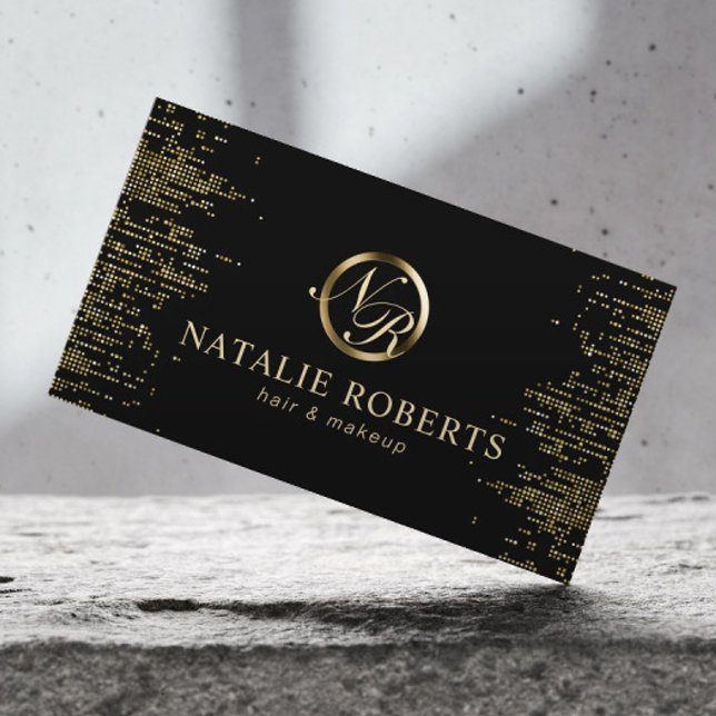 Beauty Salon Script Monogram Logo Gold Confetti Appointment Card (Creator Uploaded)