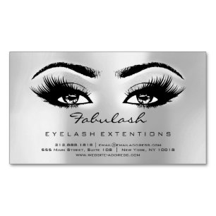 Beauty Salon Silver Grey Adress Makeup Lashes Magnetic Business Card