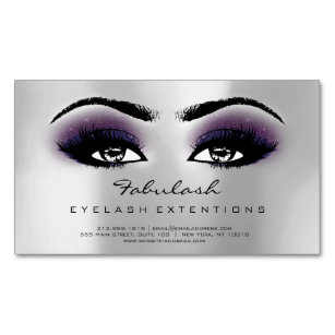 Beauty Salon Silver Grey Navy Adress Makeup Lashes Magnetic Business Card