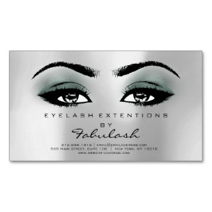 Beauty Salon Teal Silver Adress Makeup Lashes Magnetic Business Card