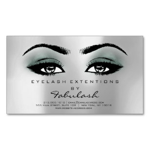 Beauty Salon Teal Silver Adress Makeup Lashes Magnetic Business Card