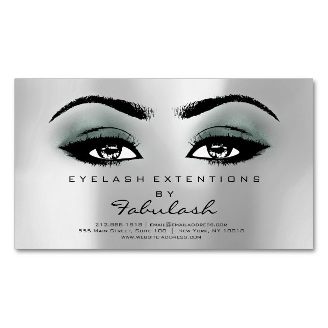 Beauty Salon Teal Silver Adress Makeup Lashes Magnetic Business Card (Front)