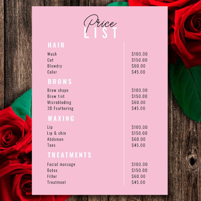 Beauty Salon Treatment Menu Services Price List  (Creator Uploaded)