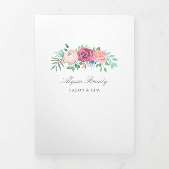 Beauty Salon Trifold Brochure Elegant Floral (Cover)