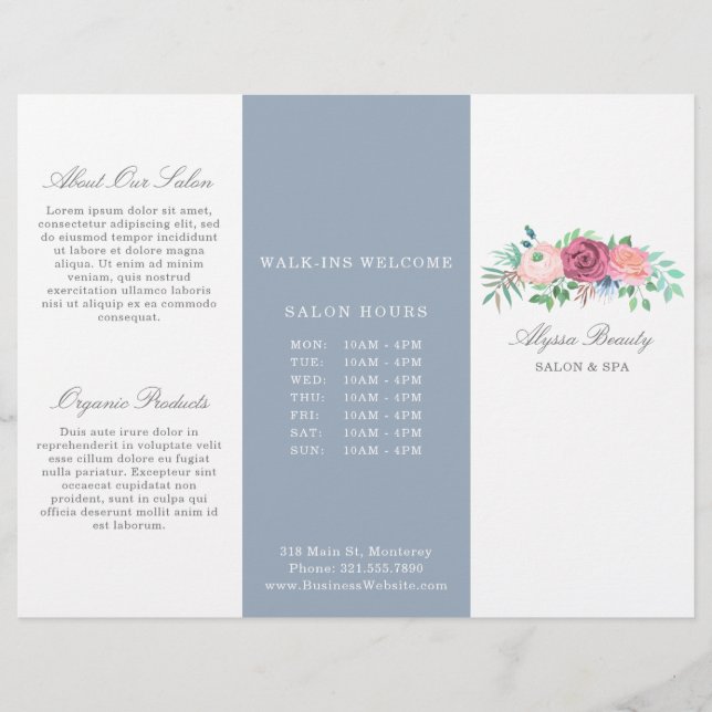 Beauty Salon Trifold Brochure Elegant Floral (Front)