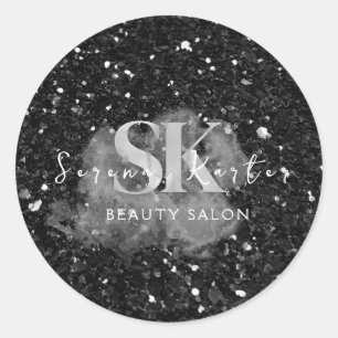 Beauty Salon Winter Glitter Black Classic Round Sticker