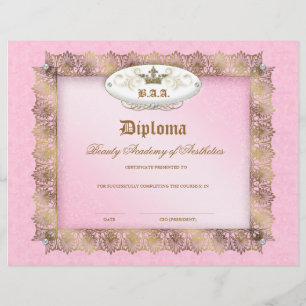 Beauty School Diploma Pink Gold Lace Crown