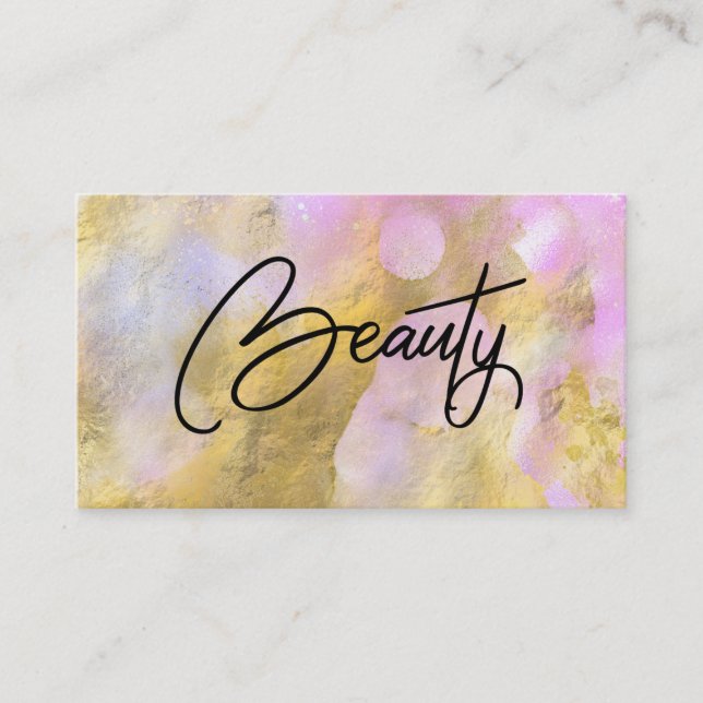 *~* BEAUTY Script Pink Gold Foil  Business Card (Front)