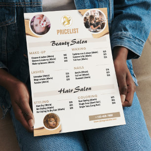 Beauty Service Price List Flyer - Minimalist Gold 