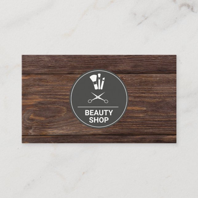 Beauty Shop Wood Monogram Business Card (Front)