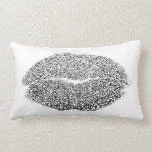 Beauty Silver Lip Glitter Grey White  Makeup Kiss Lumbar Cushion