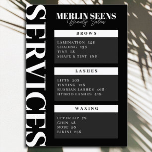 Beauty  Skincare Salon Treatment Menu Design Black