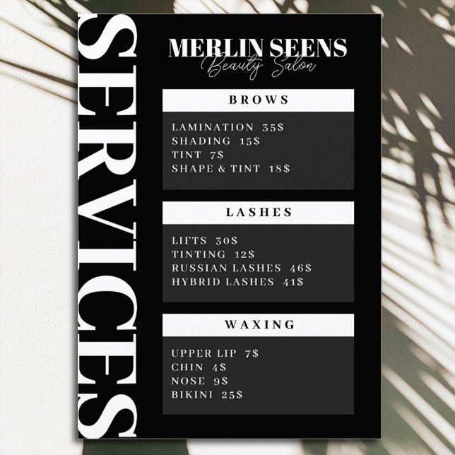 Beauty  Skincare Salon Treatment Menu Design Black (Creator Uploaded)